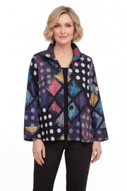 DAMEE GEOMETRIC MULTI COLORED LONG SLEEVES COLLAR TOP - 5112 - MULTI