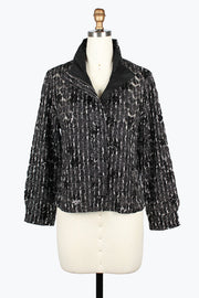 DAMEE BLACK AND SILVER METALLIC CORDING AND SEQUIN BIKER JACKET - 5114 - BLACK