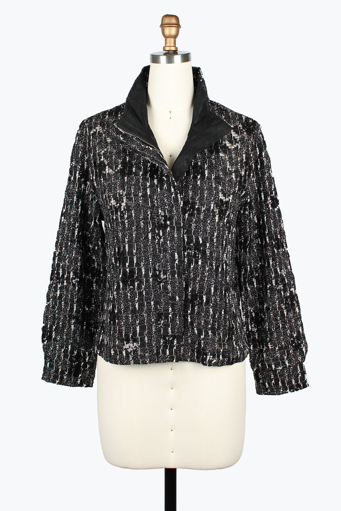DAMEE BLACK AND SILVER METALLIC CORDING AND SEQUIN BIKER JACKET - 5114 - BLACK