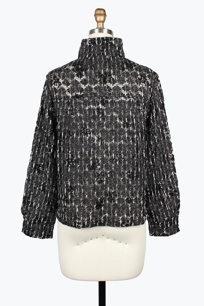 DAMEE BLACK AND SILVER METALLIC CORDING AND SEQUIN BIKER JACKET - 5114 - BLACK