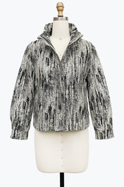 DAMEE ABSTRACT WHITE AND BLACK BIKER STYLE JACKET WITH COLLAR- 5115 - BLACK