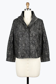 DAMEE GREY AND BLACK FLORAL SEQUIN CORDING BIKER JACKET - 5116 - BLACK