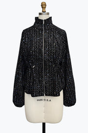 DAMEE BLACK AND SILVER CINCHED HIGH NECK DRAWSTRING JACKET - 5120 - MULTI