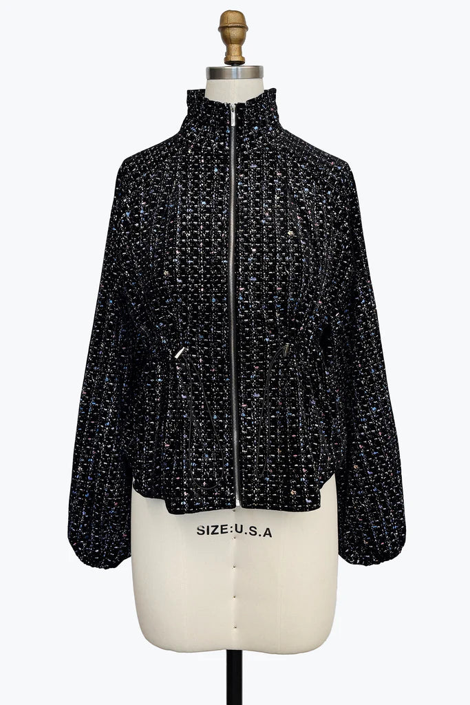 DAMEE BLACK AND SILVER CINCHED HIGH NECK DRAWSTRING JACKET - 5120 - MULTI