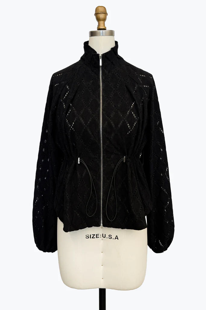 DAMEE BLACK CINCHED GEOMETRIC DRAWSTRING JACKET - 5121 - BLACK