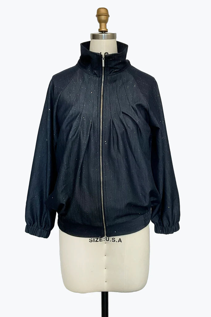 DAMEE DENIM HIGH NECK ZIP-UP JACKET - 5123 - DENIM