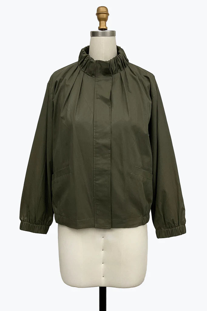 DAMEE HIGH NECK ZIP-UP WINDBREAKER JACKET WITH POCKETS - 5127 - OLIVE
