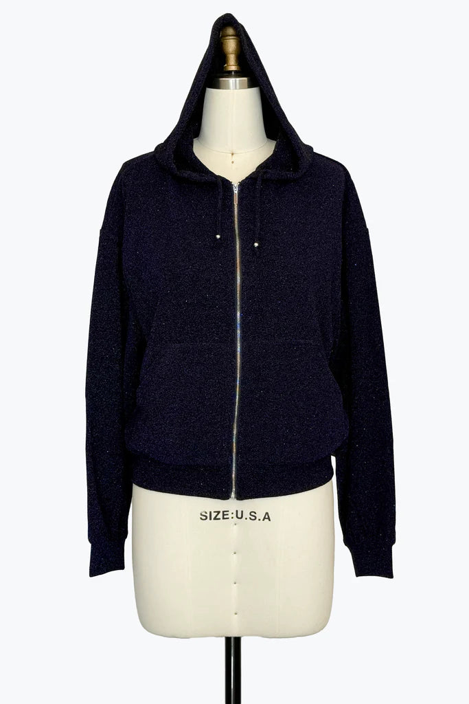 DAMEE SPARKLING MIDNIGHT ZIP-UP JACKET WITH HOODIE - 5128 - NAVY
