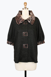 DAMEE ANIMAL PRINT LONG  BUTTON DOWN COLLARED JACKET - 5131 - BLACK