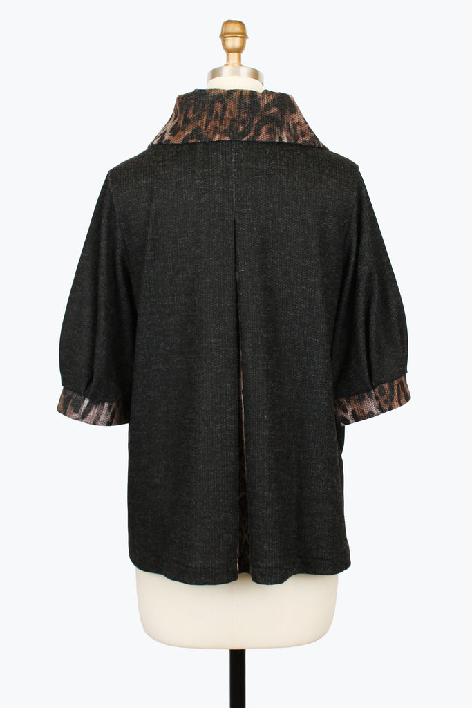 DAMEE ANIMAL PRINT LONG  BUTTON DOWN COLLARED JACKET - 5131 - BLACK