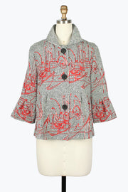 DAMEE ABSTRACT SHORT BUTTON DOWN COLLARED JACKET - 5132 - RED