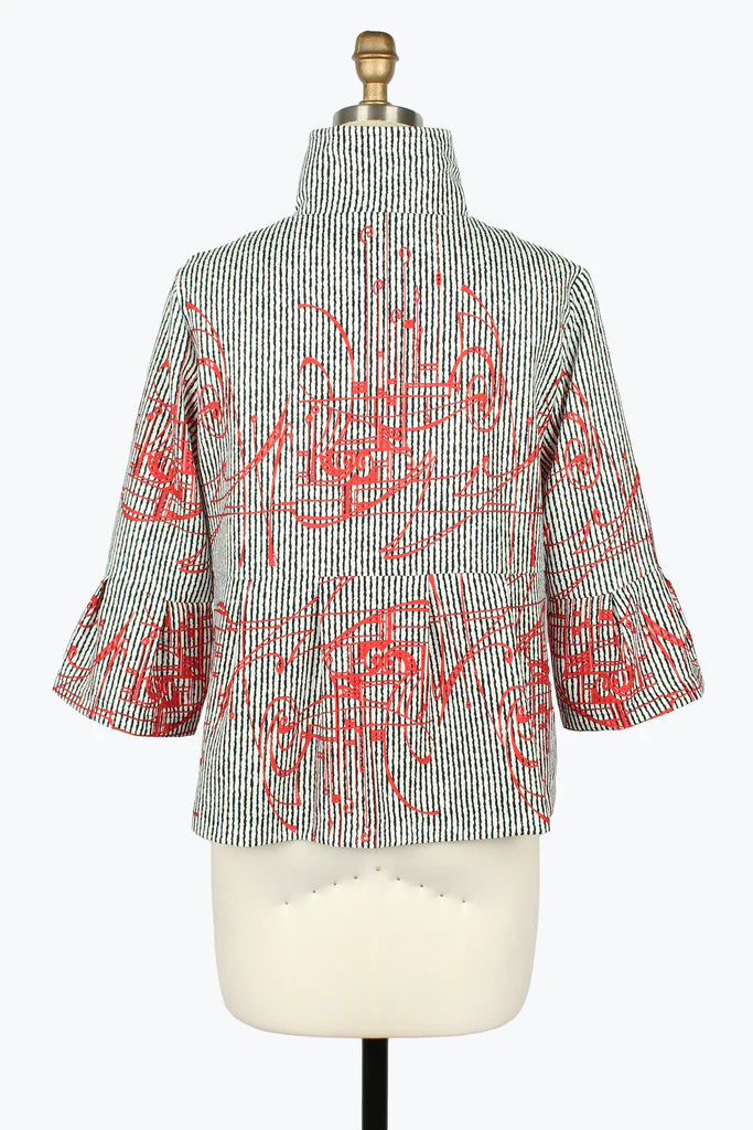 DAMEE ABSTRACT SHORT BUTTON DOWN COLLARED JACKET - 5132 - RED