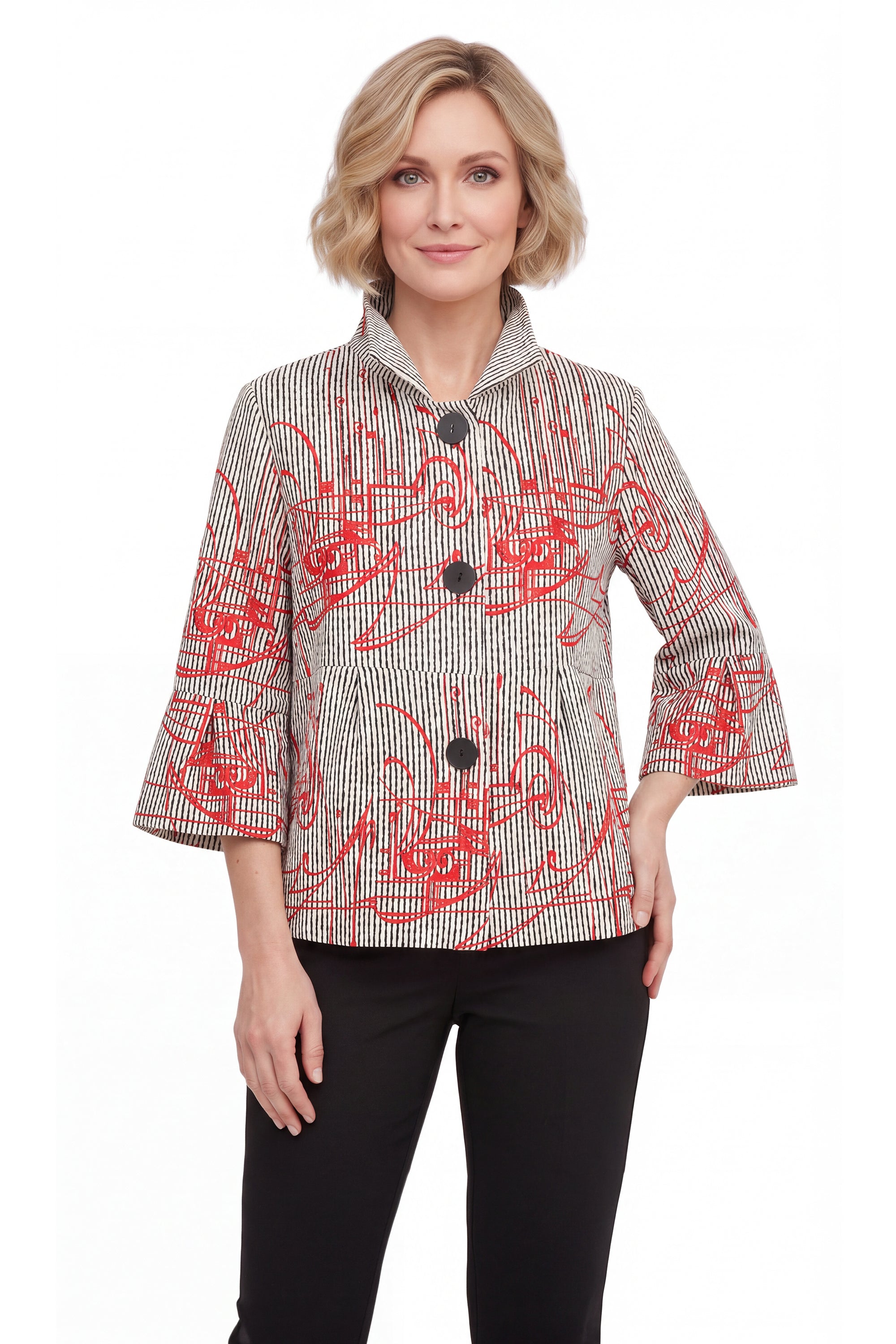 DAMEE ABSTRACT SHORT BUTTON DOWN COLLARED JACKET - 5132 - RED
