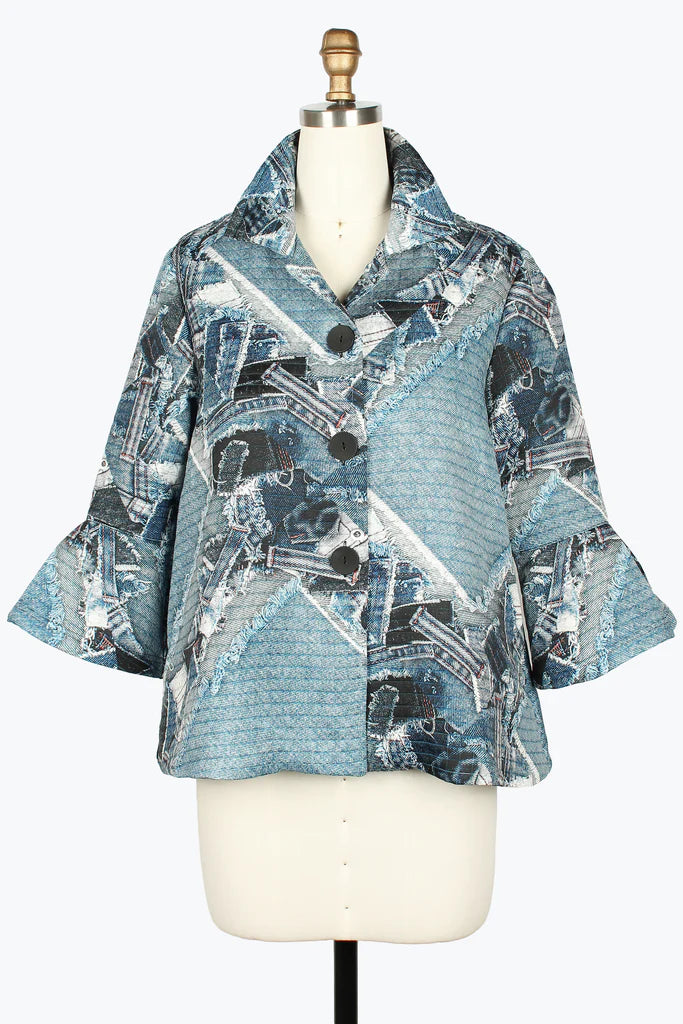 DAMEE BLUE CLASSIC SHORT BUTTON DOWN COLLARED JACKET - 5133 - DENIM