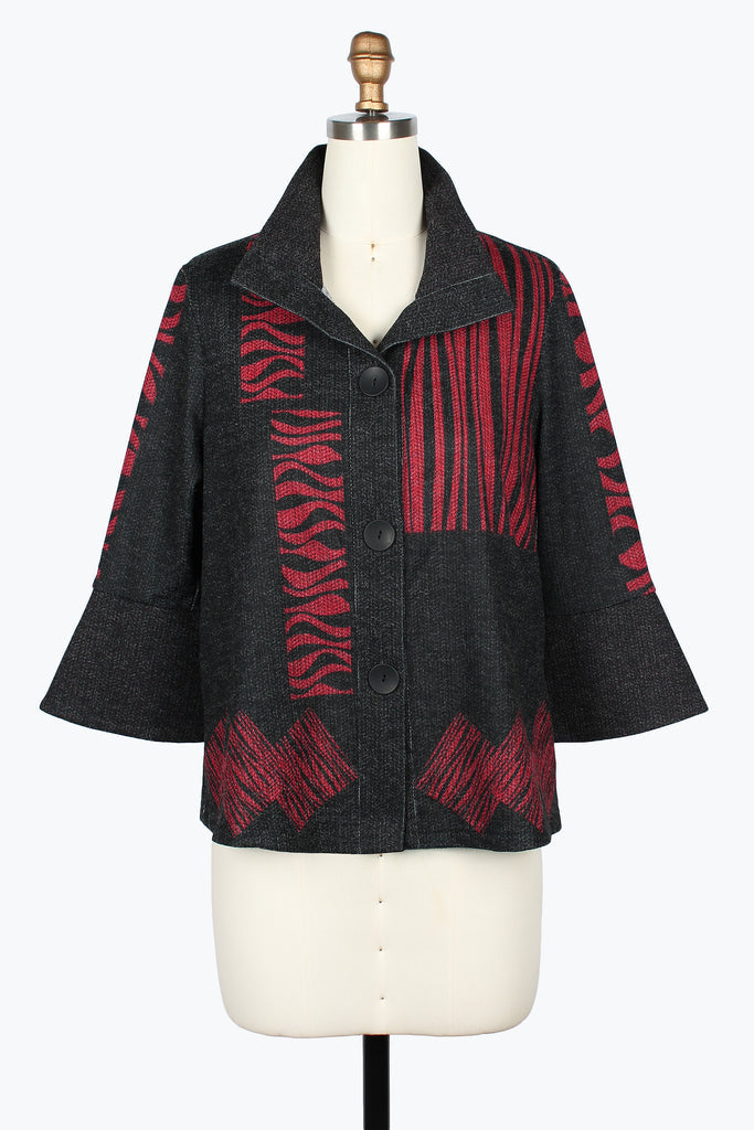 DAMEE BLACK AND RED CLASSIC SHORT COLLARED JACKET WITH BUTTONS - 5135 - RED