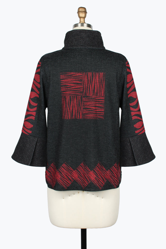 DAMEE BLACK AND RED CLASSIC SHORT COLLARED JACKET WITH BUTTONS - 5135 - RED