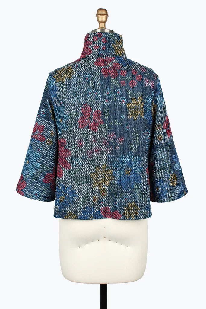 DAMEE BLUE FLORAL SHORT BUTTON DOWN COLLARED JACKET - 5140 - MULTI