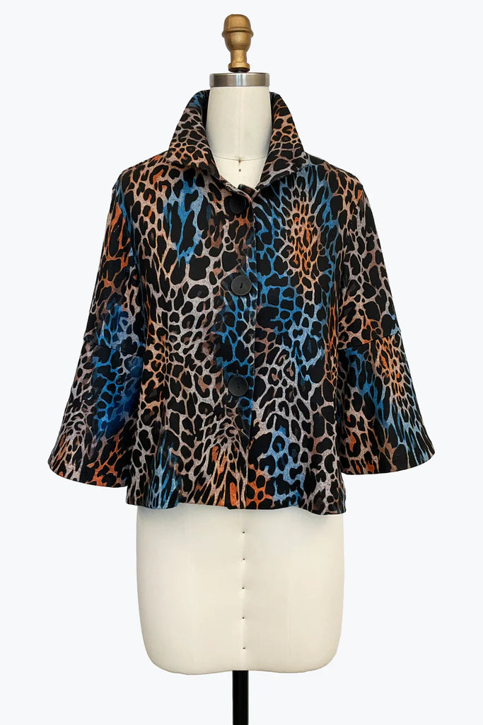 DAMEE MULTI COLORED ANIMAL PRINT SHORT BUTTON DOWN COLLARED JACKET - 5141 - MULTI