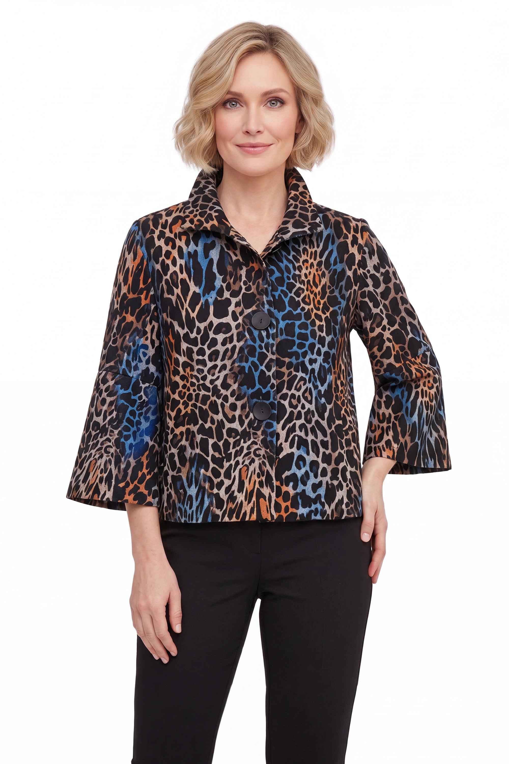 DAMEE MULTI COLORED ANIMAL PRINT SHORT BUTTON DOWN COLLARED JACKET - 5141 - MULTI