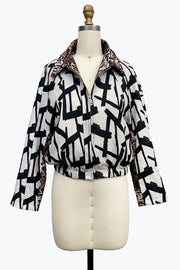 DAMEE BEIGE AND BLACK GEOMETRIC ZIP-UP JACKET - 5144 - BEIGE