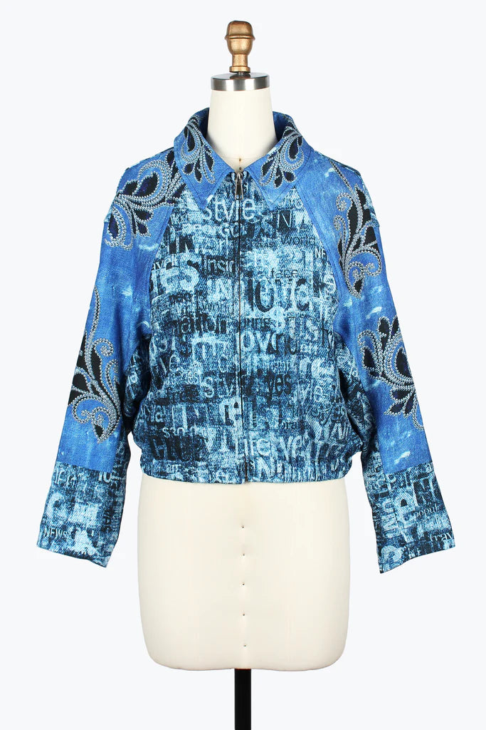 DAMEE ZIP-UP BLUE AND BLACK FLORAL JACKET - 5145 - BLUE