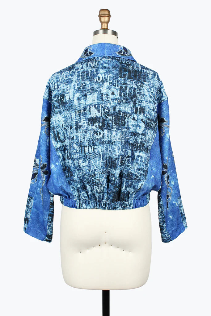 DAMEE ZIP-UP BLUE AND BLACK FLORAL JACKET - 5145 - BLUE