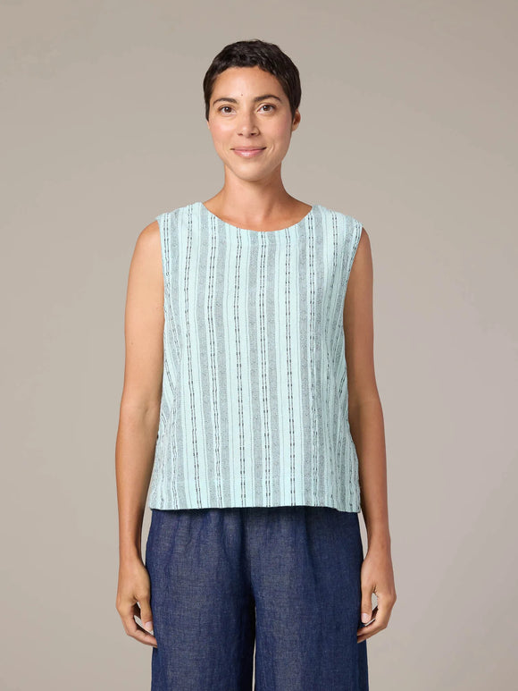 CUT LOOSE Pinstripe Linen Shell w/ Wide Facing Fountain - 5145331