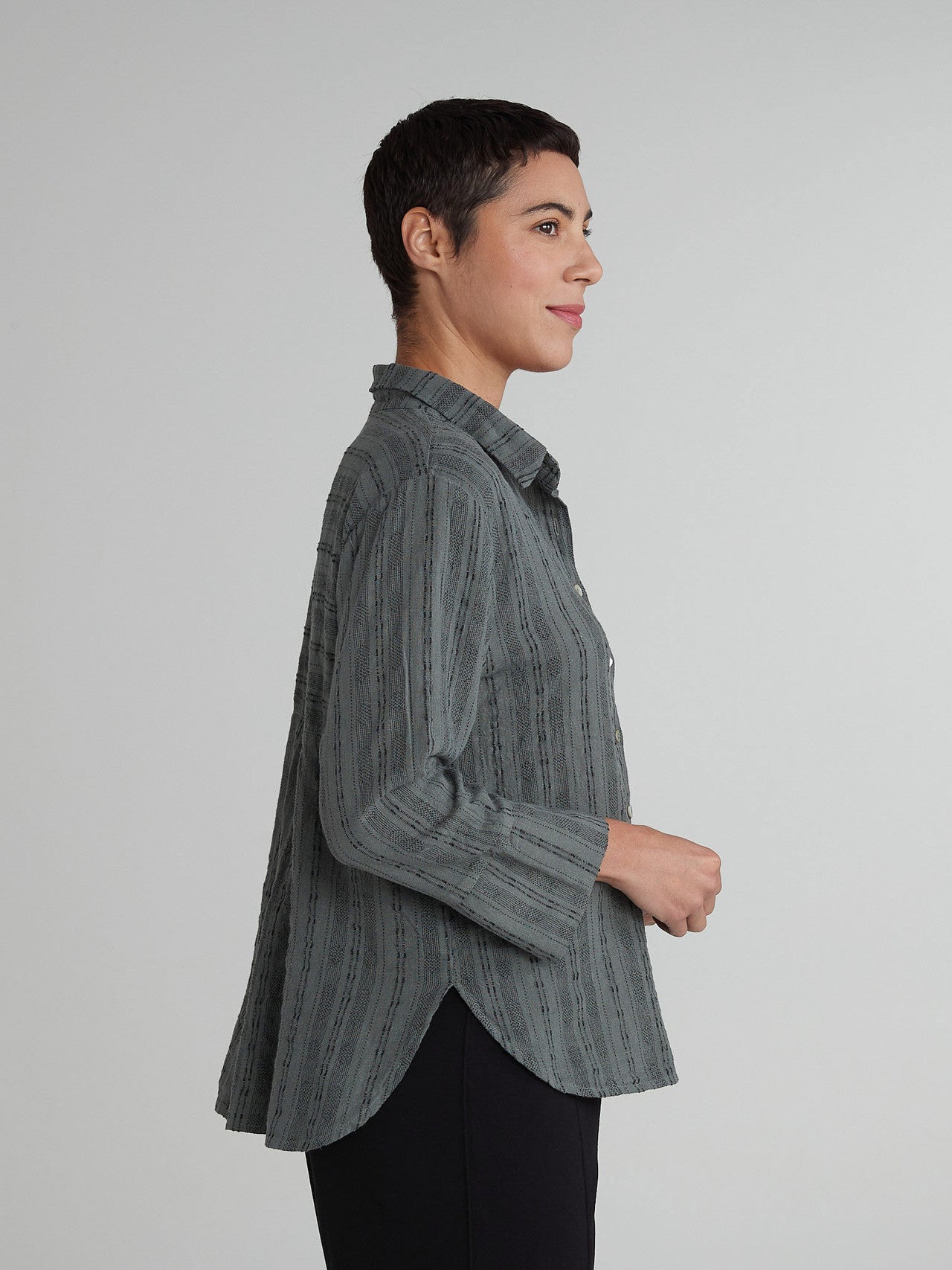 CUT LOOSE - Pinstripe Linen Crop Easy Shirt - 5146986