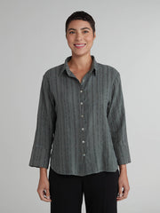 CUT LOOSE - Pinstripe Linen Crop Easy Shirt - 5146986