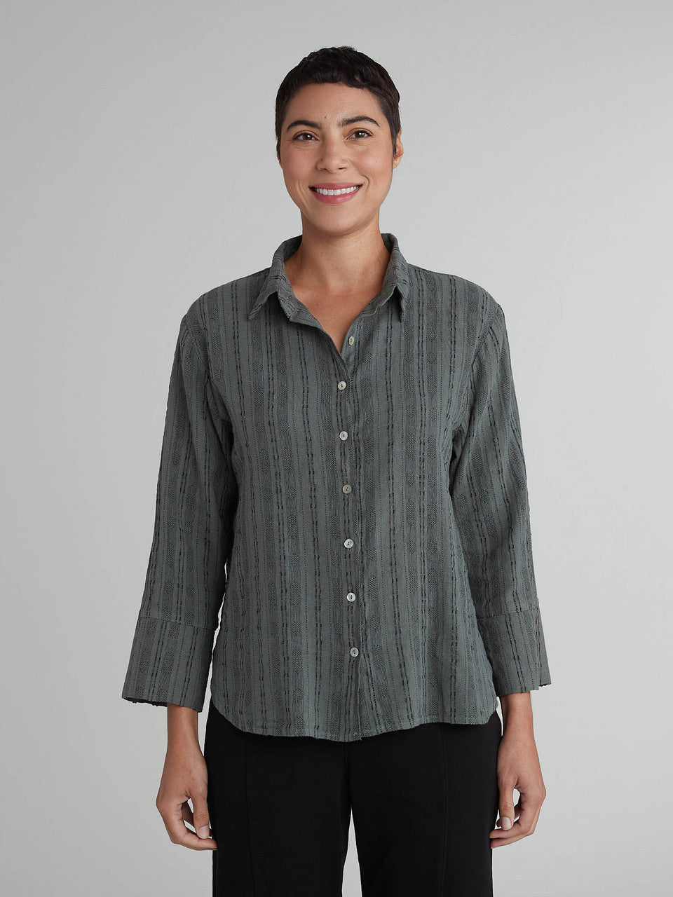 CUT LOOSE - Pinstripe Linen Crop Easy Shirt - 5146986