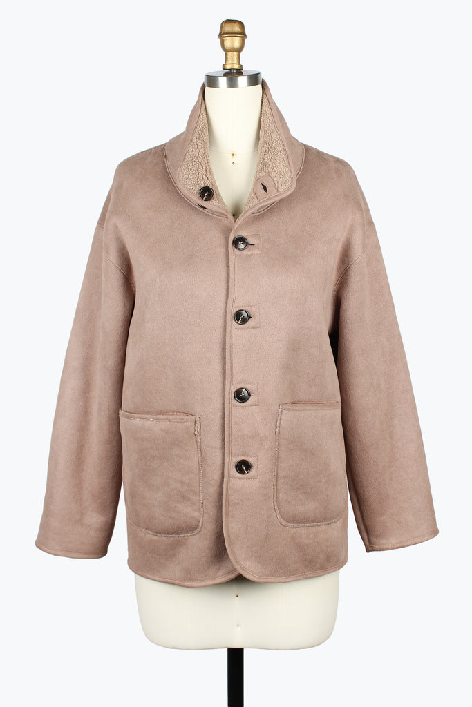 DAMEE BROWN SUEDE AND SHERPA REVERSIBLE JACKET - 5147 - BROWN