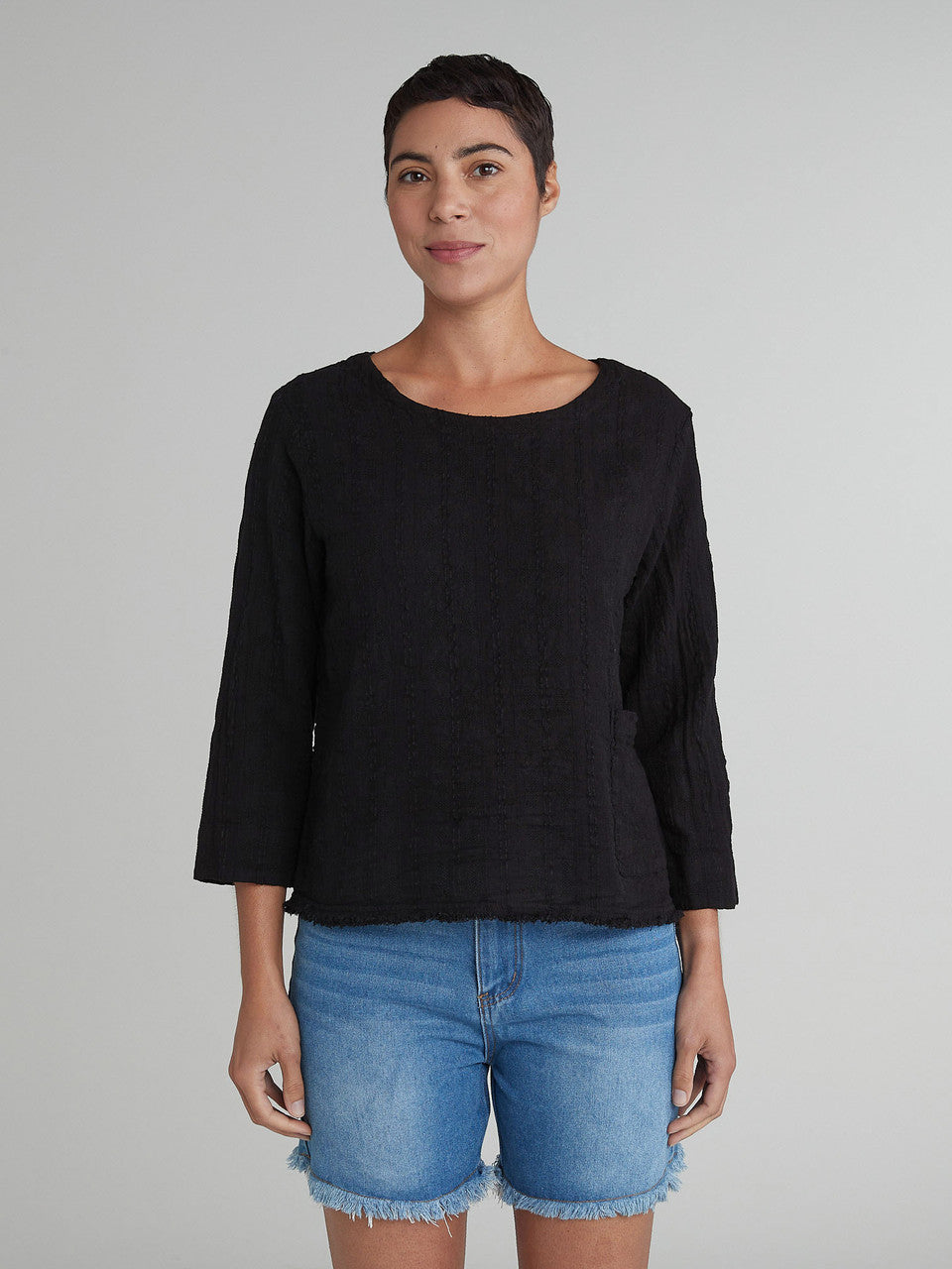 CUT LOOSE - Pinstripe Linen Pocket Top - 5147335
