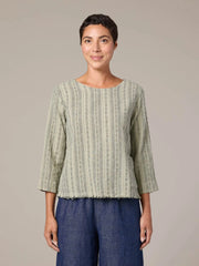 CUT LOOSE Pinstripe Linen Pocket 3/4 Slv Shell - 5147335