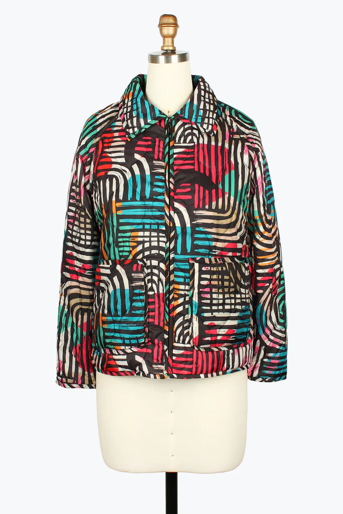 DAMEE ABSTRACT ART QUILTED SEAMLESS ZIP-UP JACKET - 5148 - MULTI