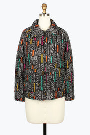 DAMEE ABSTRACT ART QUILTED MIXED PATTERN ZIP-UP JACKET - 5149 - MULTI