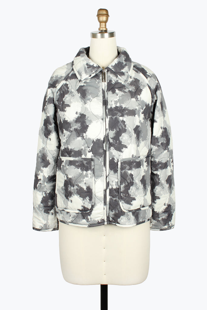 DAMEE GREY AND WHITE QUILTED CAMO ZIP-UP JACKET - 5150 - GREY