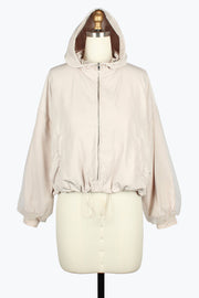 DAMEE BEIGE HOODED SHORT WINDBREAKER ZIP UP JACKET - 5154 - BEIGE