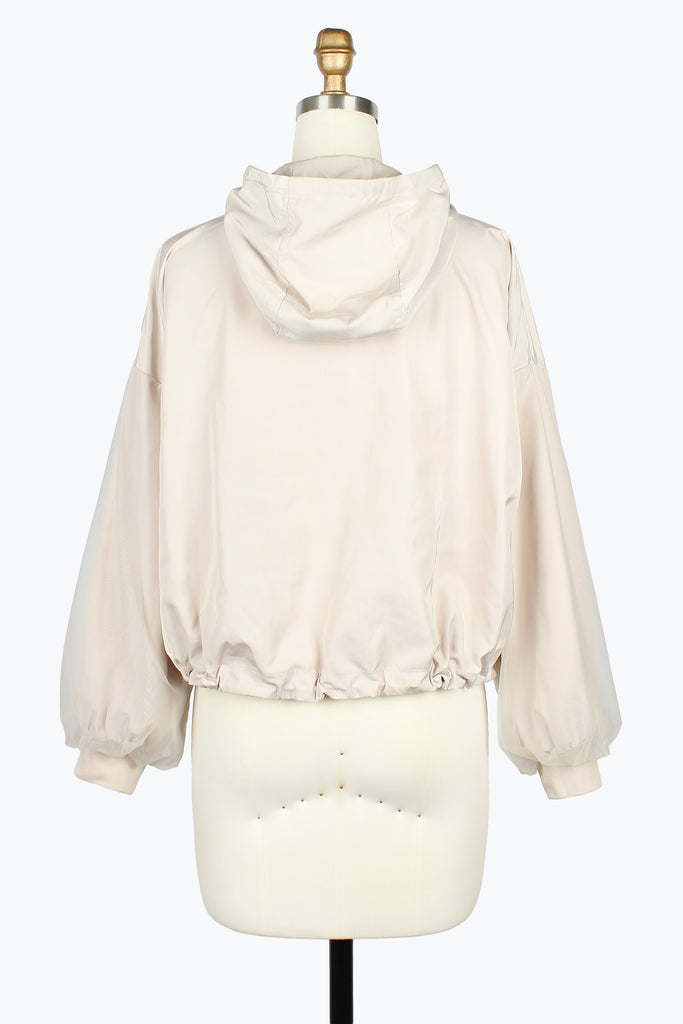DAMEE BEIGE HOODED SHORT WINDBREAKER ZIP UP JACKET - 5154 - BEIGE