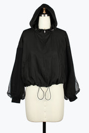 DAMEE BLACK HOODED SHORT WINDBREAKER ZIP UP JACKET - 5154 - BLACK