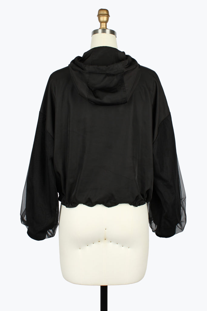 DAMEE BLACK HOODED SHORT WINDBREAKER ZIP UP JACKET - 5154 - BLACK