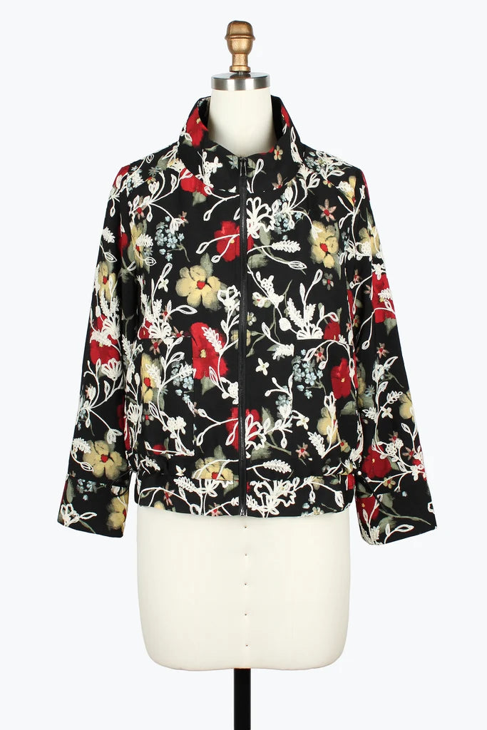 DAMEE LAYERED RED AND YELLOW FLORAL ZIP-UP JACKET - 5155 - MULTI