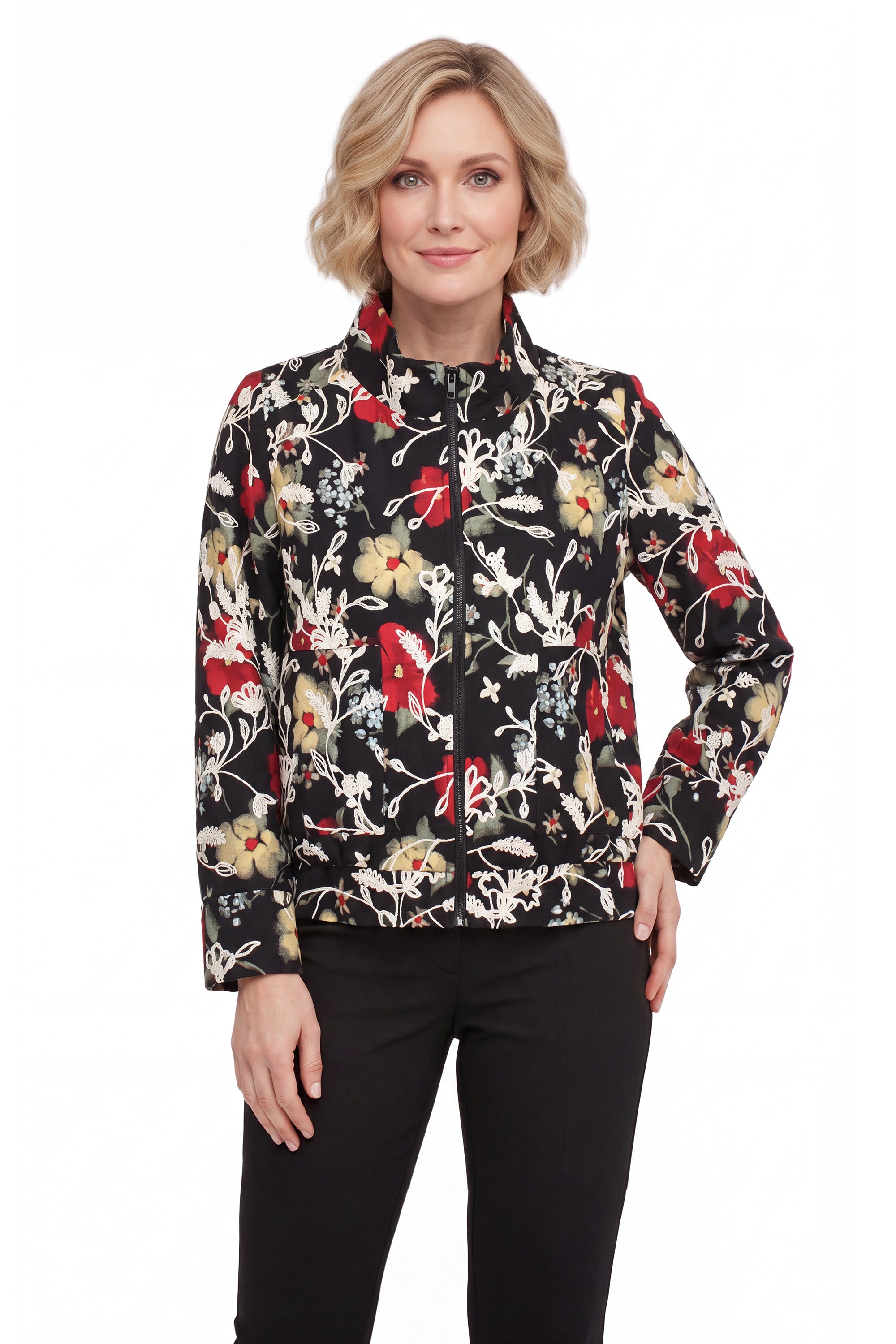 DAMEE LAYERED RED AND YELLOW FLORAL ZIP-UP JACKET - 5155 - MULTI