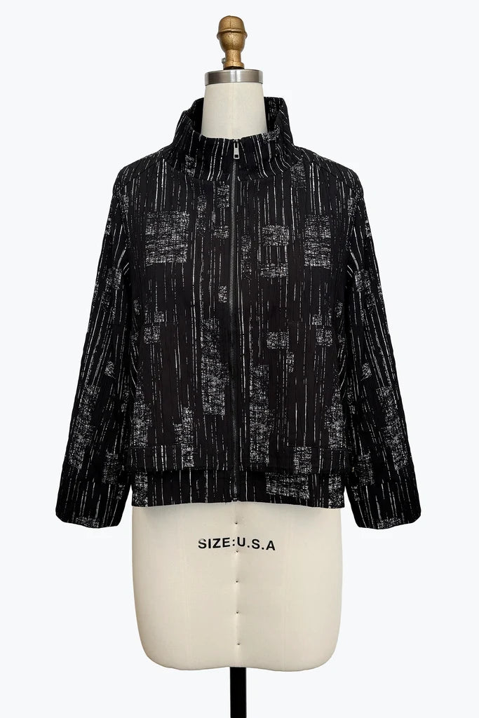 DAMEE LAYERED BLACK AND WHITE ZIP-UP JACKET - 5156 - BLACK