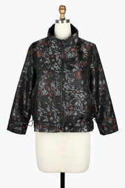 DAMEE BLACK ABSTRACT FLORAL JACQUARD LAYERED FULL ZIP JACKET - 5156 - MULTI