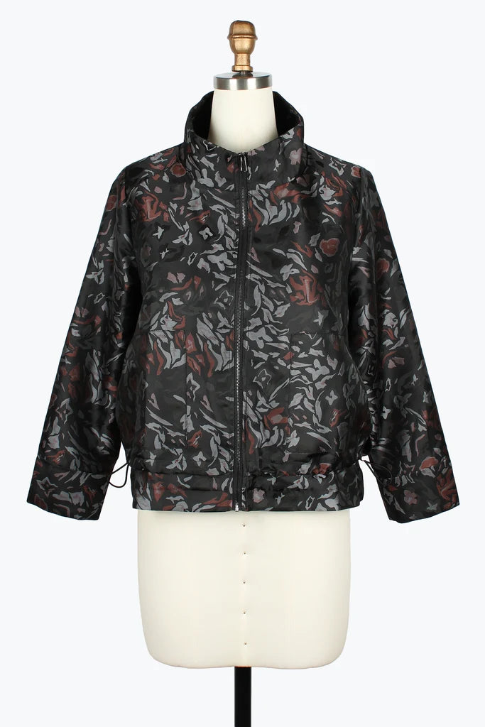 DAMEE BLACK ABSTRACT FLORAL JACQUARD LAYERED FULL ZIP JACKET - 5156 - MULTI