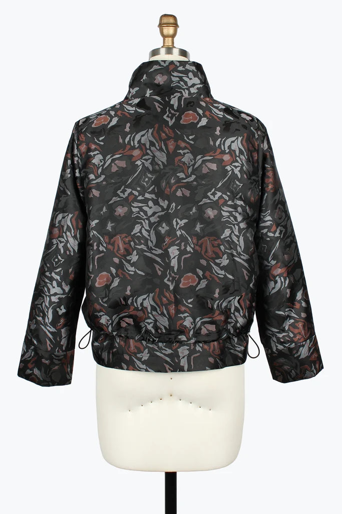 DAMEE BLACK ABSTRACT FLORAL JACQUARD LAYERED FULL ZIP JACKET - 5156 - MULTI