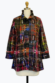 DAMEE MULTI COLORED ABSTRACT LONG BUTTON DOWN COLLARED JACKET - 5166 - MULTI
