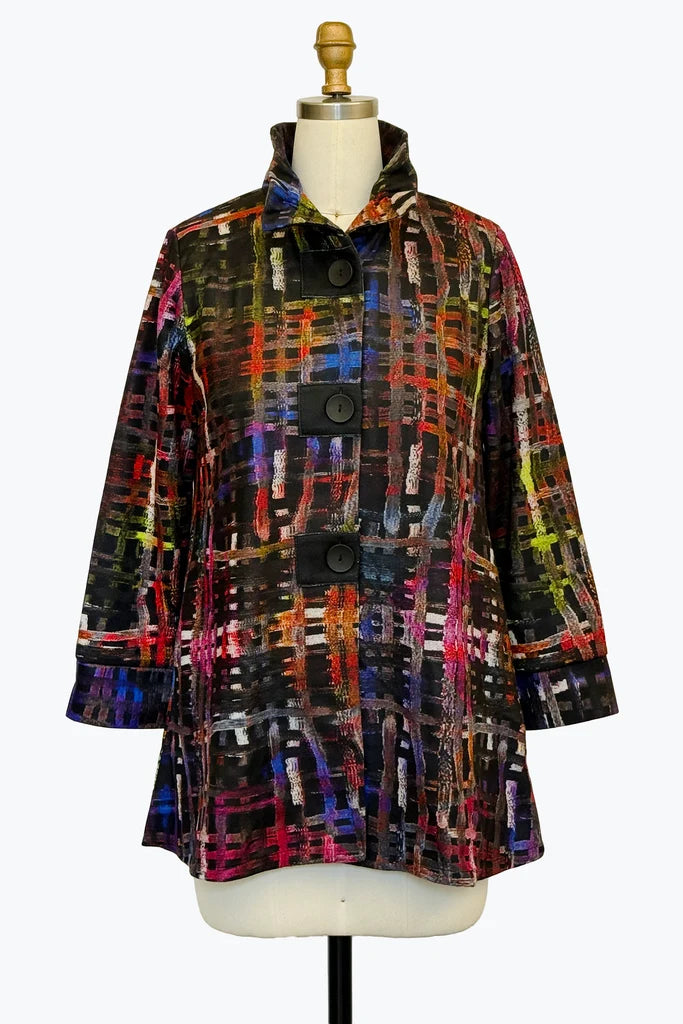 DAMEE MULTI COLORED ABSTRACT LONG BUTTON DOWN COLLARED JACKET - 5166 - MULTI