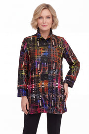 DAMEE MULTI COLORED ABSTRACT LONG BUTTON DOWN COLLARED JACKET - 5166 - MULTI