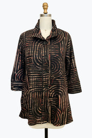DAMEE BLACK AND BROWN GEOMETRIC LONG BUTTON DOWN COLLARED JACKET - 5168 - BROWN